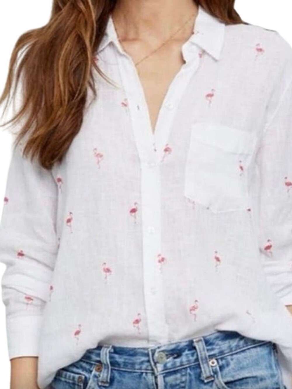 Rails Charli Flamingo Linen Blend Button Up Shirt Size XS